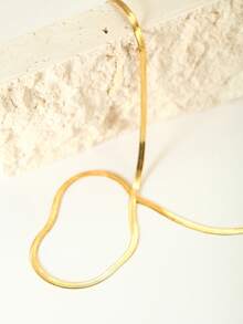 1pc Stainless Steel Flat Snake Chain Necklace For Women, Simple Design