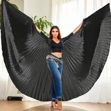 Gold Butterfly Wing Belly Dance Costume - 360° Cloak, Suitable For Stage Performance, Festival And Nightclub Entertainment, Polyester, Including Stretch Rod, Fits Height 61-69cm, Butterfly Skirt Halloween