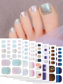 22 片金属脚趾全包裹指甲贴，春夏古铜色宝石星月自粘指甲油条，美甲用品指甲贴纸，适合女士 DIY 音乐节使用 - 彩色 - 查看 1