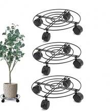 3-Piece Metal Flower Pot Stand With Wheels, Very Sturdy And Stable. - Black - View 1