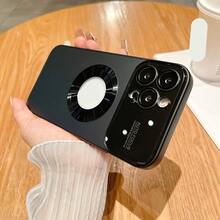 Funda de teléfono inalámbrica de carga magnética de metal de titanio mate de lujo, compatible con Apple 17 16 15 14 13 12 Pro Max Plus 11, con gran ventana de vidrio, protección de la lente de la cámara y cubierta trasera resistente a golpes - Negro - Ver 7