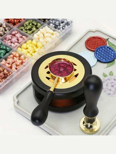 Wax Seal Heater With Wax Melting Spoon Antique Wooden Wax Seal Stove And Wax Seal Set For Melting Wax Seal Beads Or Sealing Wax Sticks, Stamps, Wedding Wax Seals Envelope Seals Stamps, Fast Melting, Perfect For Wax Seal Stamps