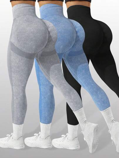 3 piezas Pantalones de yoga sin costuras para mujeres, cintura alta con alta elasticidad y transpirabilidad, mallas versátiles para deportes
