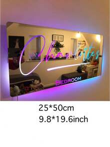 1 件带 LED 灯的个性化姓名镜、定制发光镜标、墙壁个性化姓名镜灯、定制镜 LED 灯、卧室个性化姓名镜灯墙饰、照亮卧室符号的个性化姓名镜 LED 灯、生日礼物、家居装饰