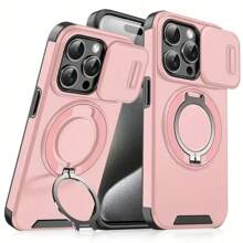 Compatible With IPhone 16/15/14/13/12/11/Pro/Max Pro/Plus Phone Case, With Sliding Camera Cover + [Full Camera Protection], With 360° Rotating Stand/Magnetic Car Mount/Matte Anti-Shock Phone Protective Cover