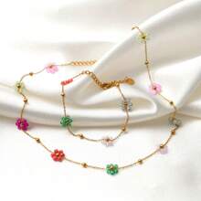 Daisy Flower Bracelet Necklace Anklet Earrings Set, Suitable For Women Spring/Summer Outfits
