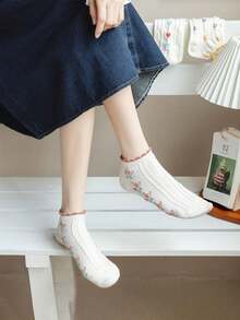 5 Pairs Women's Cute Ditsy Floral Retro Shallow Low Cut Casual Boat Socks, Thin, Versatile For Spring/Summer - Multicolor - View 3