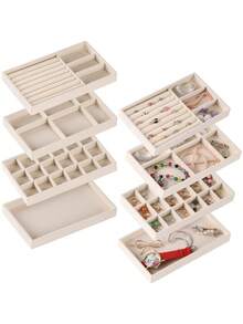 1 件 36/100 位戒指首饰盒带盖，耳环首饰托盘，戒指首饰收纳展示托盘，简约天鹅绒戒指盒，首饰盒，耳环首饰收纳盒，防尘首饰盒展示盒首饰展示防尘盒夏季必备女士收纳整理器礼物旅行 - 米色 - 查看 1
