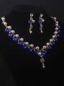 Premium High-End New Purple, Blue, Green Waterdrop Beaded Necklace & Earring Jewelry Set, Suitable For Wedding Dress, Stage Performance, Banquet, Birthday