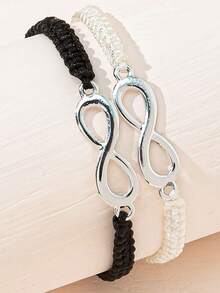 1pc Fashion Minimalist Alloy 8 Shaped Endless Woven Adjustable Bracelet, Friendship Couple Bracelet, Valentine's Day/Bestfriend Gift - Multicolor - View 2