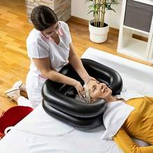 带水管的充气洗头盆（100厘米），适合卧床不起的人士 - 可在床上用充气洗头盆洗头。便携式洗头盆带枕头，更添舒适。完美的充气洗头盆，适合头发排毒