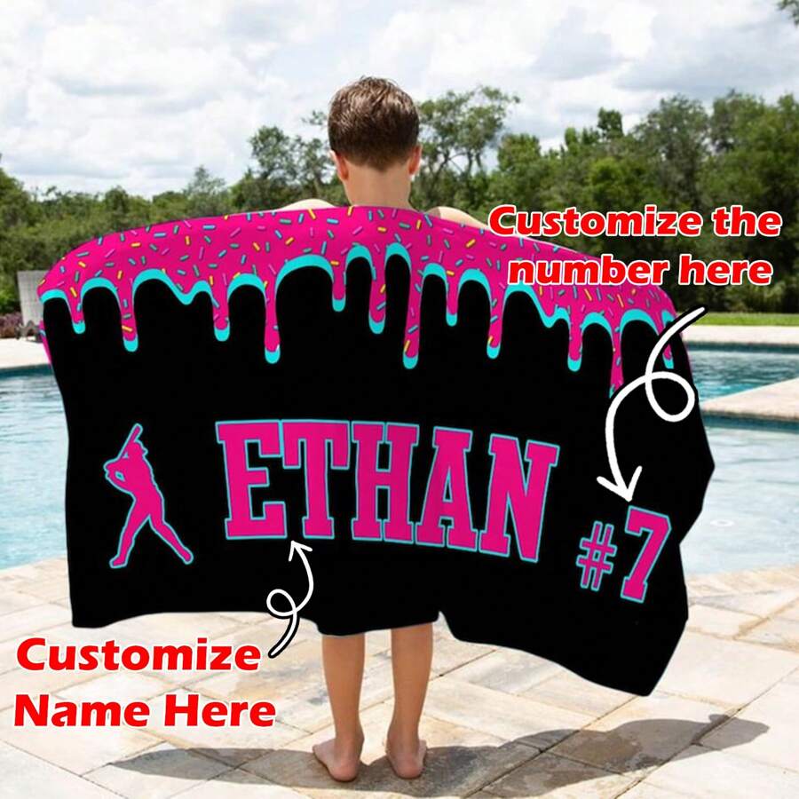 Personalized Ice Cream Drip Baseball Beach Towel For Boys, Drip Beach Towel, Pool Towel, Baseball Softball Team Gift, Youth Baseball Gift Bathroom Decor Summer, Beach Mode On, Multi-Functional, Colorful For Anniversaries, For Valentine's Day, For Mother's Day, For Birthdays, For Father's Day, For Graduation, For Weddings, For Housewarming Travel Essentials Travel Accessories Beach Essentials,Sunny Journey