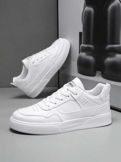 New Fashion Men's Korean-Style Casual Sneakers, 4-Seasons, Breathable White Shoes, Flat Skateboarding Shoes, Versatile Footwear