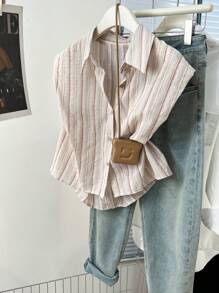 YUXIN Summer New Casual Fashionable Striped Regular Shoulder Loose Short Sleeve Blouse For Women