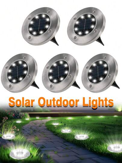1pc/4pcs White/Warm Light Solar Ground Lights, Lawn Lights, Stair Lights, Fence Lights, Stage Lights, Solar Disk Lights, Courtyard Lights, Outdoor Landscape Lighting Disk Lights, Deck Lights, Corridor Lights, Courtyard Lights, Landscape Lights, Garden Decor Lights, Suitable For Sidewalks, Lawns, Courtyards, Driveways, Walkways, Gardens, Parks