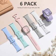 6 modische und sportliche einfarbige Silikon Uhrenarmbänder kompatibel mit Armband 38mm 40mm 41mm 45mm 44mm 42mm 49mm, weich, bequem und atmungsaktiv, Ersatzarmband mit Zubehör für Ultra Serie 10/9/SE/8/7/6/5/4/3/2/1