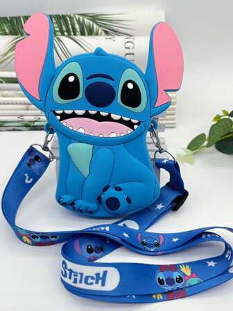 Disney 1 pièce Sac bandoulière mignon Stitch de dessin animé Disney, mini sac à main en silicone pour garçons et filles