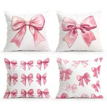 4件套粉色蝴蝶结装饰靠垫套，单面印花 45*45cm