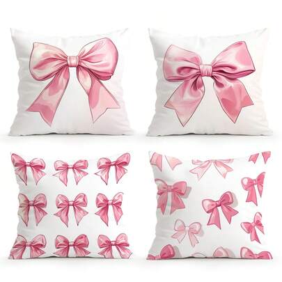 4件套粉色蝴蝶结装饰靠垫套，单面印花 45*45cm