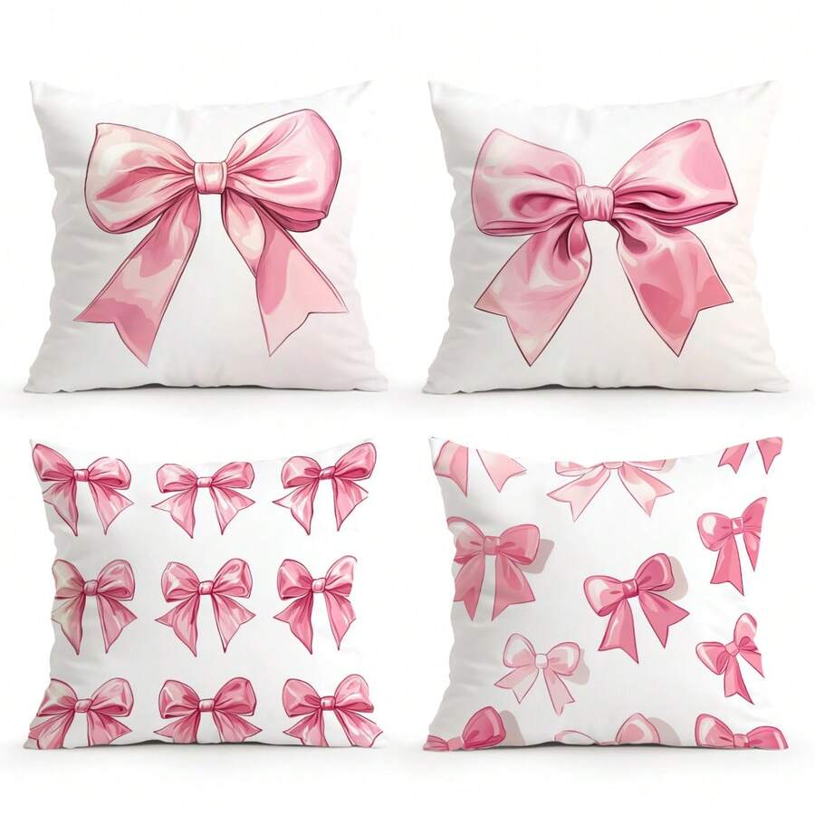 4件套粉色蝴蝶结装饰靠垫套，单面印花 45*45cm