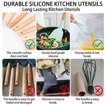 19pcs Premium Silicone Kitchen Utensil & Knife Set - Heat-Resistant, Non-Stick Cooking Tools With Wooden Handles & Chef Knives - Includes Storage Stand - Perfect Gift For Juneteenth - Green - View 11