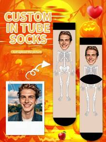 1 Pair Of New Funny Halloween Skull Custom Socks, Couple Custom Socks, Graduation Gift, Fun Turtlenecks Custom Socks As Men's Gifts, Sports Socks, Custom Sports Socks, Birthday Custom Gifts, As Valentine's Day Gifts, Men's Novelty Socks