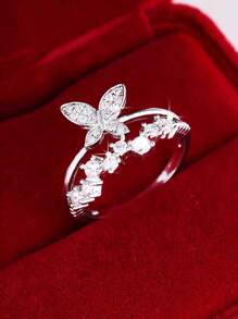 1 pieza Elegante y glamoroso anillo de mujer con diseño de mariposa de doble capa en circonita cúbica, regalo para el Día de la Madre