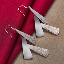 925 Sterling Silver Plated Frosted Long Geometric Drop Earrings Charm Women Jewelry Fashion Wedding Engagement Party Gift