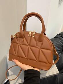 Classic Fashion Solid Color Quilted PU Leather Tote Bag, Women's Versatile Dome Top Handle Crossbody Bag, Simple Travel Vacation Handbag With Adjustable Shoulder Strap, Business Commuting Briefcase Shoulder Bags