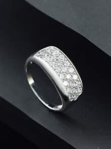 1pc S925 Silver Unisex Moissanite Ring, Shiny & Luxurious, Suitable For Music Festivals, Parties, Banquets, Mother's Day, Father's Day, High-Quality Gift - Silver - View 4