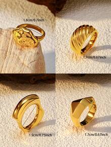 1 件休闲度假风格女士戒指，设计有贝壳、心形、笑脸等各种形状，镀 18k 金，采用不锈钢材质，适合女性日常度假佩戴 - 金黃色 - 查看 2