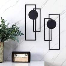 2pcs Geometric Metal Wall Art Decor, Black Minimalist Iron Art Wall Hanging, Suitable For TV Background, Living Room, Bedroom, Minimalist Art Line Wall Decor (Similar To Fig 8-9 Due To Craftsmanship, Not Dirt Issue),Home Decor ,Room Decor,Wall Decor Gifts Birthday Graduation