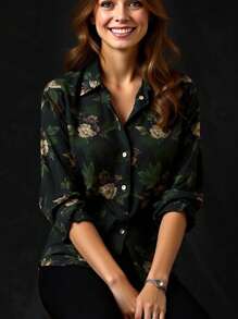 Geblümtes Hemd mit Kragen und Regular Fit aus Nicht-Stretch-Stoff für Frauen