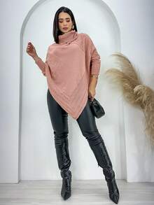 Swisz Women's Winter Poncho Knit Long Sleeve V-Neck Sweater With Scarf - Rusty Rose - View 3