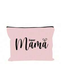 Letter "Mama" Printed Zipper Women'S Cosmetic Bag. The Best Gift For Mom, Bridesmaid Cosmetic Bag, Bridesmaid Gift Bag, Wedding Travel Washing Bag With Zipper, Bridesmaid Bag, Wedding Bride Shower Single Girls Proposal Party Gift,Mother's Day Gifts Makeup Travel Toiletry Organizer Essentials Gifts Storage Zipper Accessories Nail