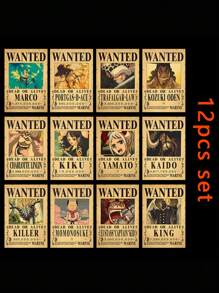 ONE PIECE 5-13 piezas Sombrero de paja, equipo de piratas, paquete de 5 carteros, pintura vintage, tamaño de pared de sala de estar de 28.5*19.5cm, regalos de regreso a la escuela