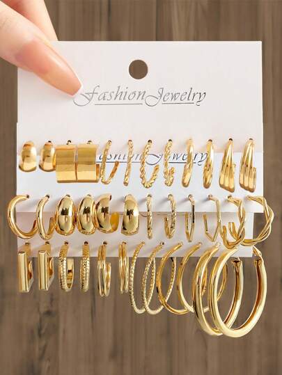 Ensemble de 36 à 12 boucles d'oreilles à la mode en métal et en forme de larme pour femme, bijoux minimalistes, élégants et chics, parfaits pour la vie quotidienne et les rendez-vous galants, cadeau idéal pour les fêtes.