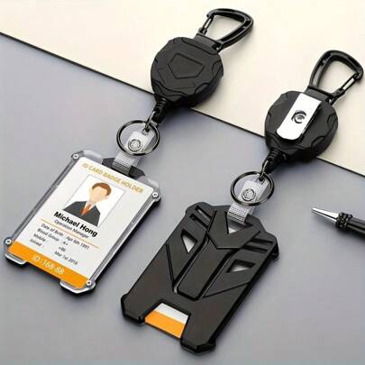 1 Retractable Heavy-Duty Badge Scroll, Keychain Badge Scroll, Portable Spring 2025 Fashion Card Holder, Suitable For Students And Workers, School Supplies, And Essential Office Accessories