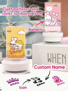 1pc Custom Round Signature Stamp For Kids With Transparent Shell, Name Stamps Personalized, DIY Customized Self Inking Name Stamp, Stamps For Signing Name With Icons