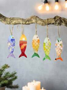 40PCS/20sets DIY Wooden Fish Cutouts Unfinished Wood Ornament Blanks Fish Shaped Wooden Things To Paint, Wood Hanging Ornaments With Hemp Rope Crafting Supplies Home Party Decoration,Open Design, Easy To Hang,Halloween Decorations, Halloween Party Supplies, Christmas Decorations, Christmas Party Supplies