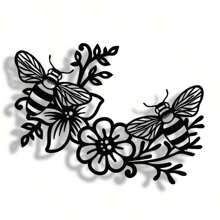 1pc Elegant Minimalist: Artistic Hardworking Bees Flower Honey Metal Sign, Wall Artwork, Modern Craft Sign Hanging Decor, Suitable For Office, Home Living Room, Bedroom, Terrace, Kitchen, Courtyard Walls, Shop Lobby Hanging Decor, Cafes, Ballrooms, Bars, Countryside, Farmhouse Decorative Walls, Housewarming, Festival Gifts