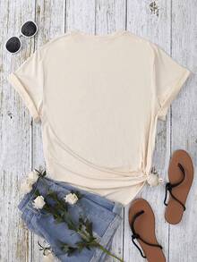 Summer Women's Printed Khaki Patterned Plus Size T-Shirt, Casual  Anime Character Printed Plus Size T-Shirt,  Collaboration,  Theme, Retro Fashion, Regular Slim Fit, Vacation Travel Short Sleeved Plus Size Round Neck Women's Top, Summer Top Patterned T-Shirt For Women