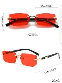 1pc Black Small Frame Fashion Rimless Y2K Summer Beach Driving Fashion Glasses For Summer Beach Vacation,Outdoor,Travel - Red - View 4