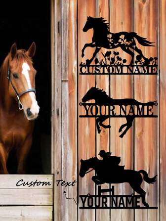 1pc Personalized Horse Wall Art With Custom Name - Iron Decorative Sign For Living Room, Porch, Or Study - Unique Gift Idea,Father's Day Gifts, Mother's Day Gifts, Equestrian Enthusiast Gifts-Ornaments,Stable Decor,Home Decor,Wall Decor,Room Decor,Living Room Decor,Bedroom Decor,House Decor,Personalised Gifts,Multi-Functional, Ornamental,Reusable,Exquisite,Stylish,High-Quality,Colorful,Modern,Custom,Personalized,Unique,Home Refresh,Customized Wall Hangings,Festive Calendar