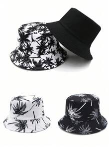 Cappello a secchiello reversibile unisex con stampa di palme, adatto per uso casual quotidiano e vacanze all'aperto. Cappello da sole estivo da uomo, adatto per attività all'aperto estive come escursionismo e pesca