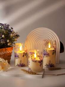 Set de 1/3 velas sin llama de cera violeta con diseño impreso, velas LED parpadeantes con temporizador y control remoto, decoración para reuniones en el hogar, bodas, Acción de Gracias, Navidad, cumpleaños, Día de la Madre, fiestas, graduación