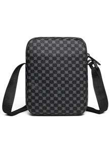 Bolsa a Tiracolo Quadrada Pequena Leve de Patchwork com Cores Contrastantes, Bolsa Transversal Essencial de Moda para Homens em Negócios