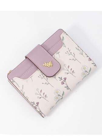 Suphiar Leaf Metal Button Bifold Wallet Minimalist And Practical Multi-Function For Women Mini Wallet Purse Wallet Small Wallet Cute Wallet