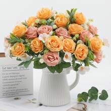 1 Stück künstliche Blumenbestickung, Seidenrosen Strauß, elegant und realistisch, Arrangement aus Seidenblumen für Innenräume, Vase für Esszimmertisch, Brautstrauß, Hochzeitsdekoration, Frühlingsdekoration, Klassenzimmerdekoration, Hochzeitsbogen, Blumenwand, Handblume, Kopfschmuck Kranz, Vase Dekoration