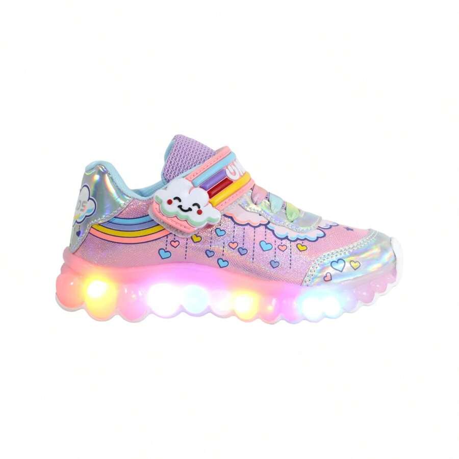 Tenis Niña Luces Led Urbano Infantil  Arcoiris Colores Tornasol Moda Glitter Kuali Shoes - Rosa - Ver 1